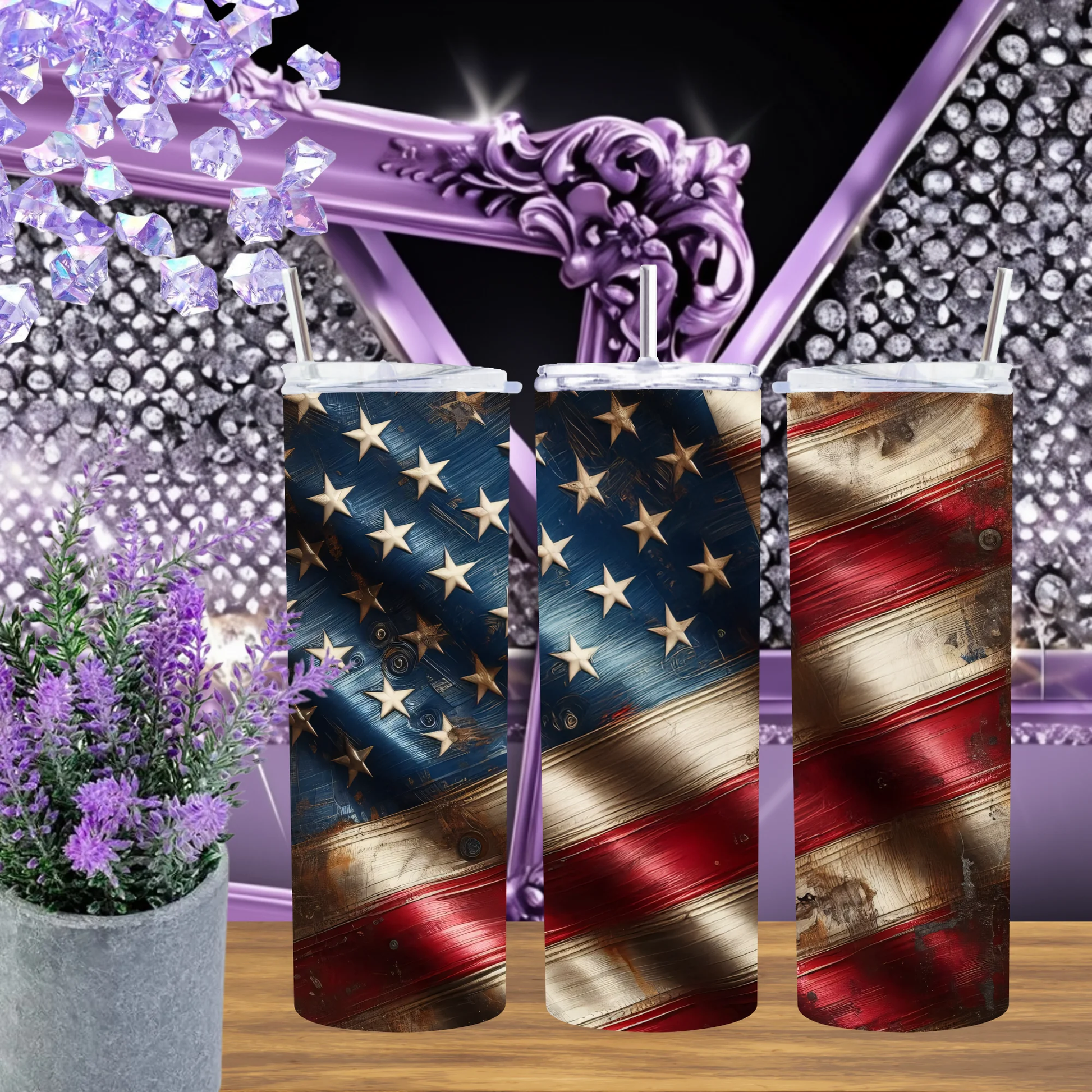 Rustic American Flag 20oz Tumbler And 30oz Wavy Patriot Cup Vintage USA Drinkware Gift by Marie Gems