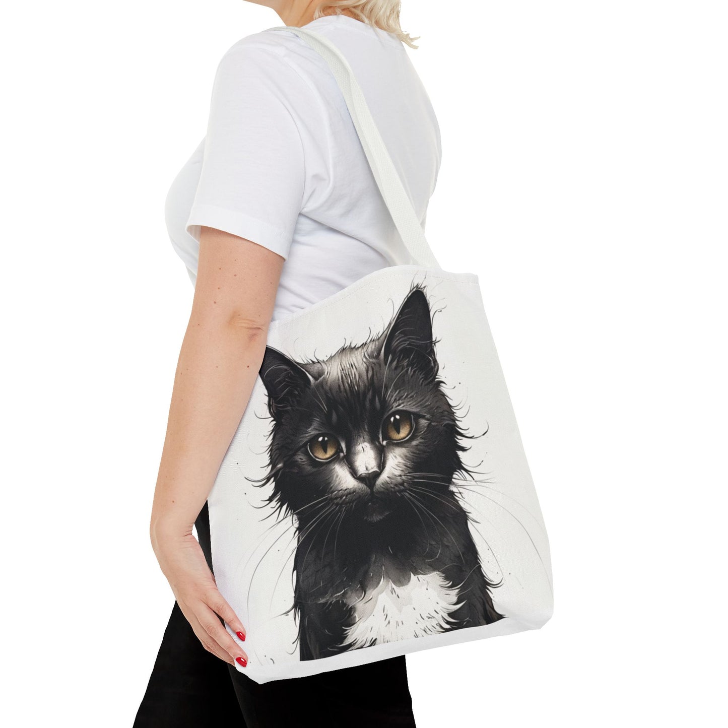 Elegant Black Cat Portrait Tote Bag - Stylish Reusable Shopping Bag for Cat Lovers