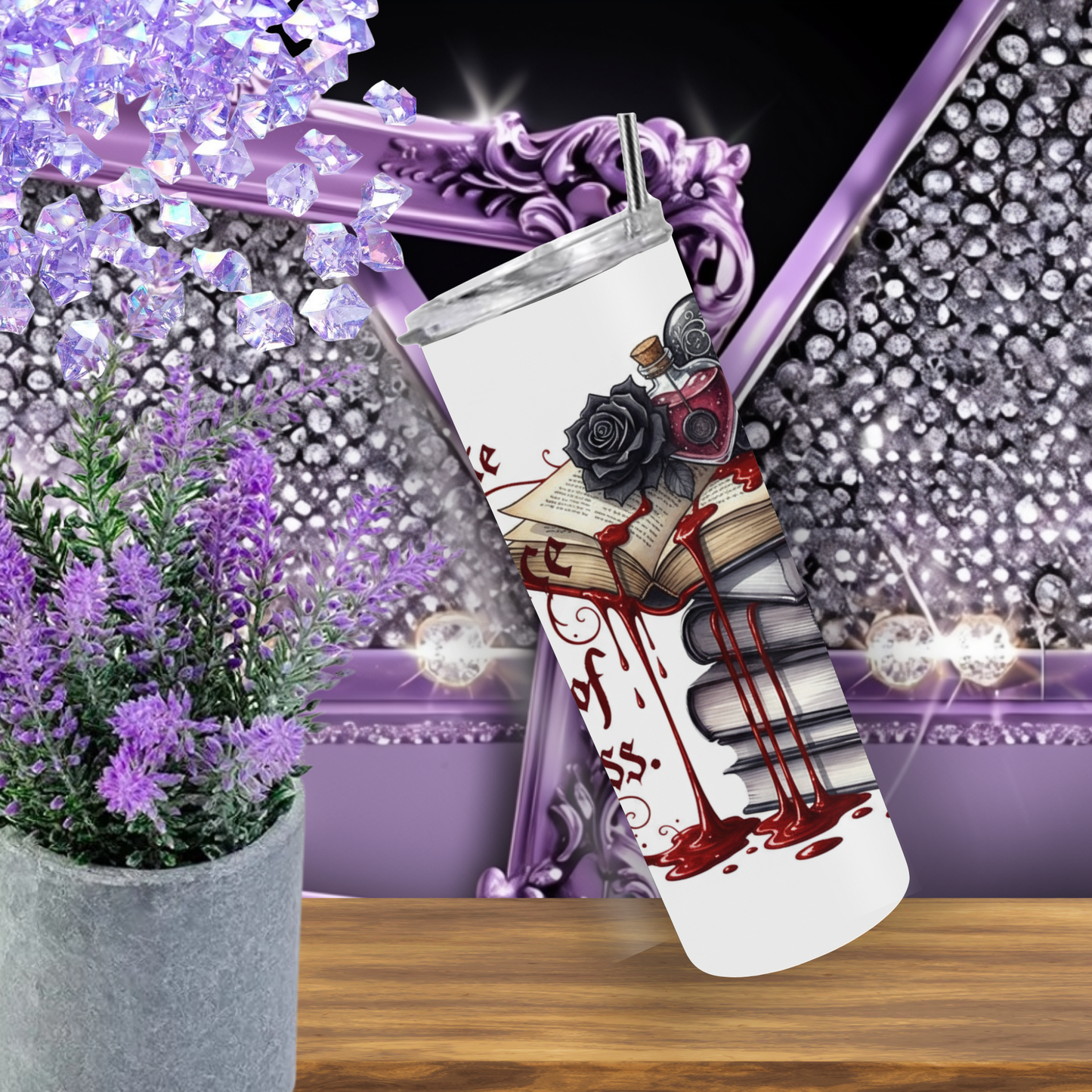 I'll Take My Romance with a Side of Darkness" 20oz Tumbler, Gothic Bookish Gift for Dark Romance Reader, Spooky Book Lover