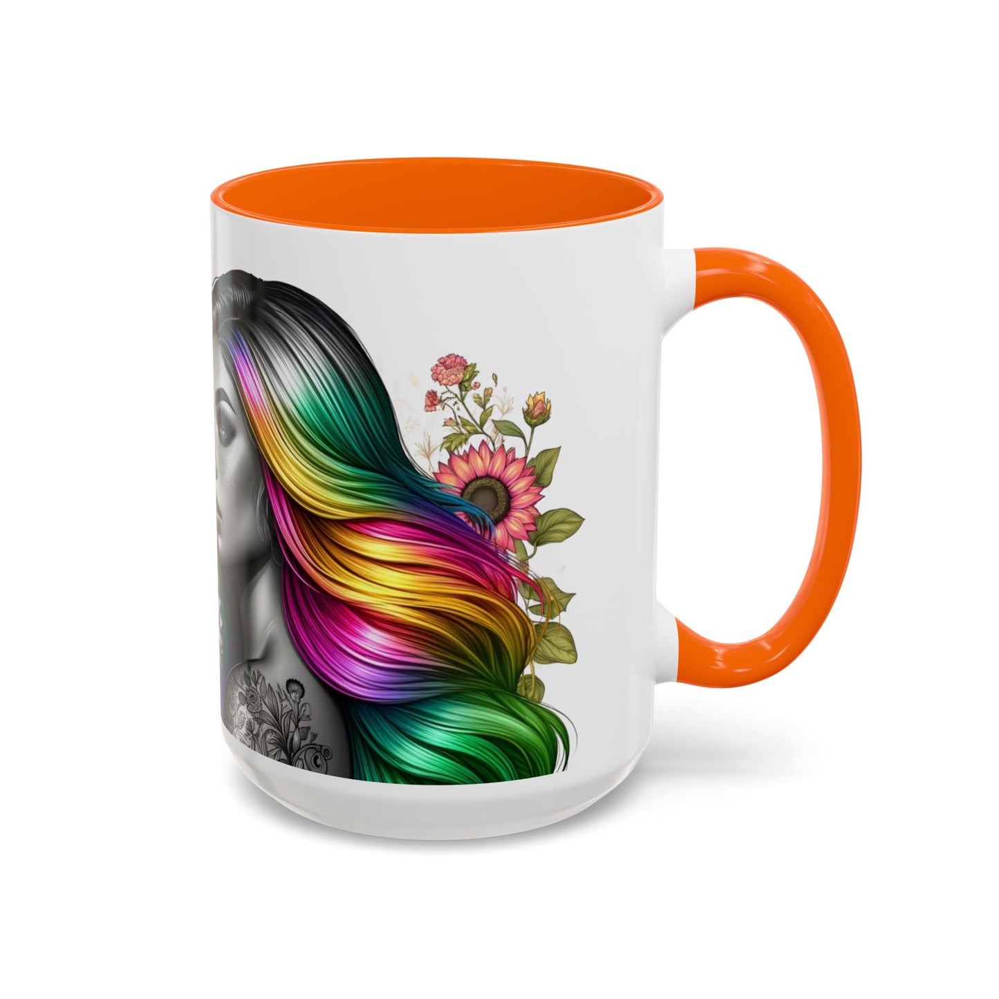 Colorful Floral Art Accent Coffee Mug - 11oz & 15oz