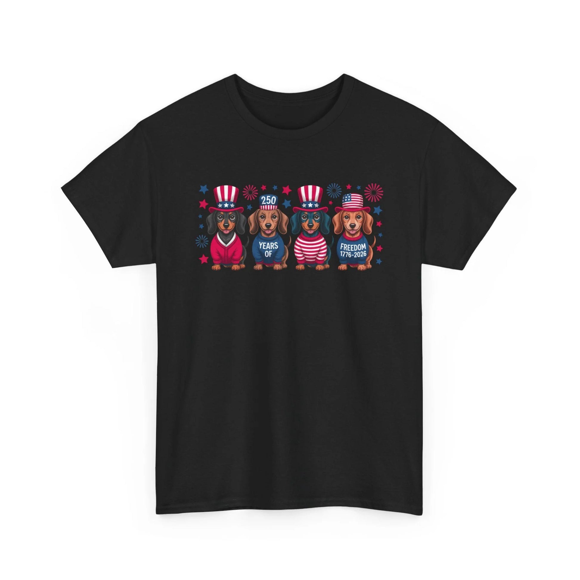 Patriotic Dachshunds Tee - Cute 4th of July Dogs in USA Hats Shirt by Printify