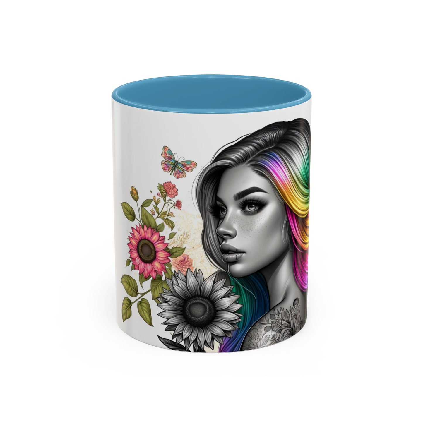 Colorful Floral Art Accent Coffee Mug - 11oz & 15oz