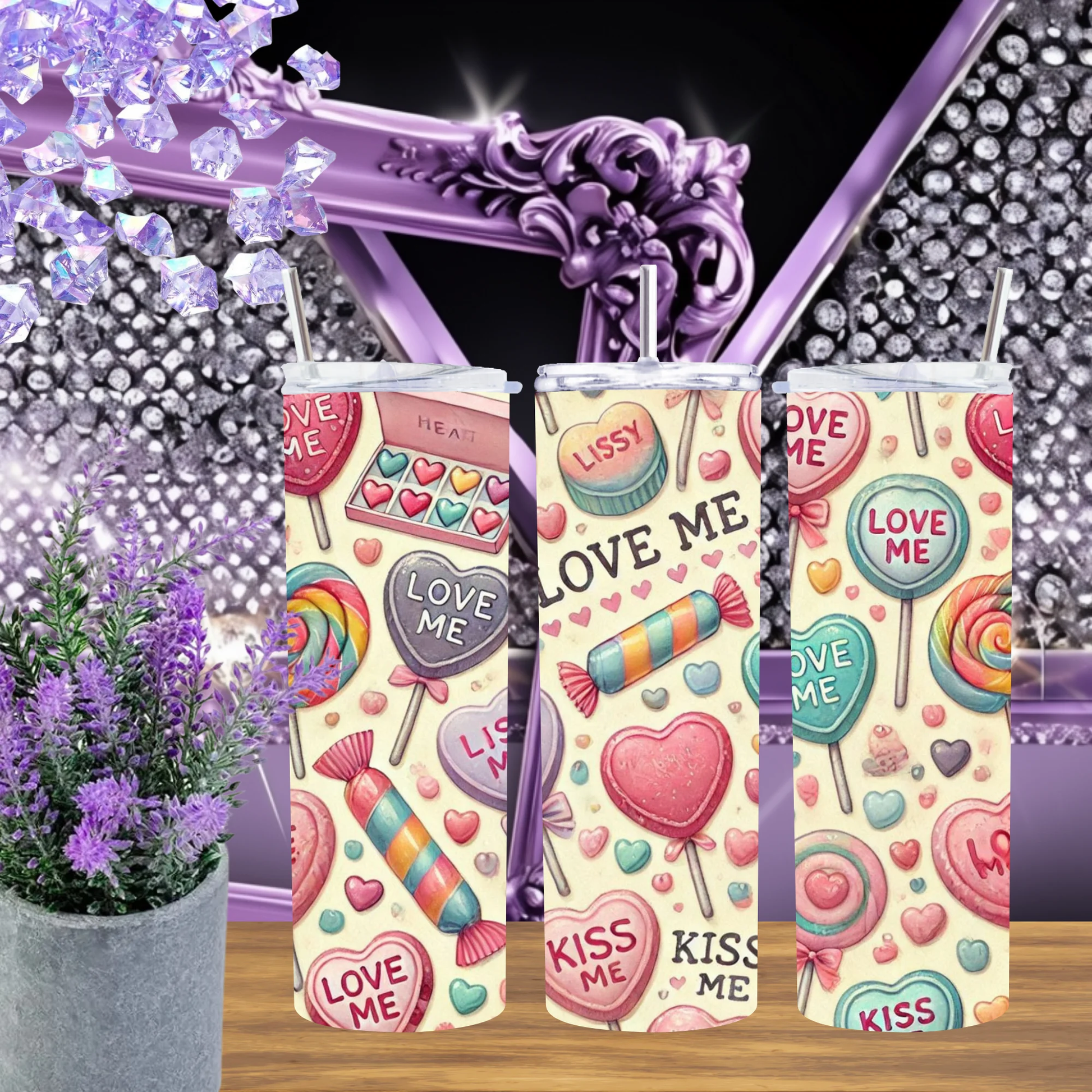 Sweetheart Candy 20oz Tumbler Pastel Love Heart Conversation Heart Drinkware Valentine Gift For Her Retro Candy Shop by Marie Gems