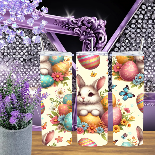 Pastel Easter Bunny 20oz Tumbler With Spring Flower Aesthetic Drinkware Colorful Egg Design Cup For Her by Marie Gems