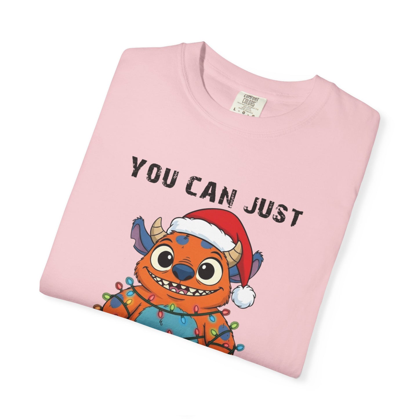 Funny Christmas Monster T-Shirt: Holiday Lights Alien Creature with Santa Hat | Adult & Kid Festive Gag Gift Tee