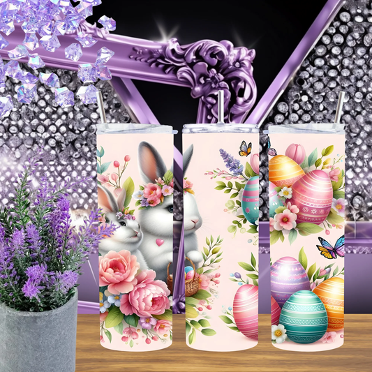 Pink Peony Bunny 20oz Tumbler 30oz Floral Rabbit Drinkware Watercolor Botanical Mug Romantic Spring Gift For Her by Marie Gems