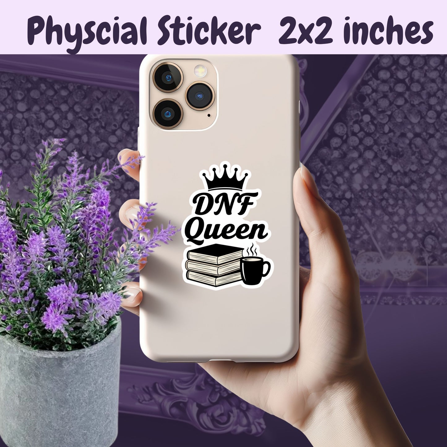 DNF Queen Sticker – Funny Bookish Sticker for Book Lovers with Crown and Coffee – BookTok Sticker for Readers