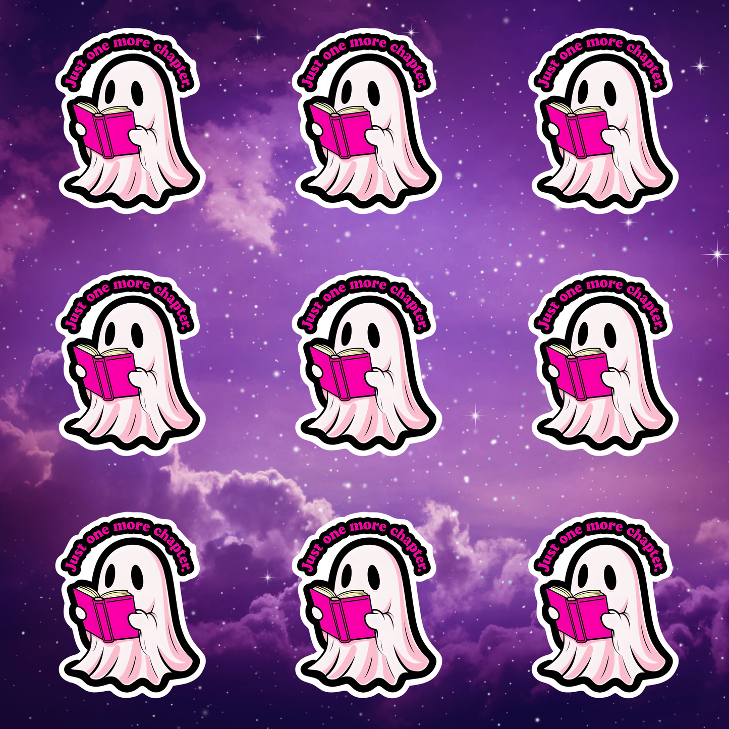 Just One More Chapter" Ghost Sticker - Book Lover's Cute Decal for Laptops & Journals