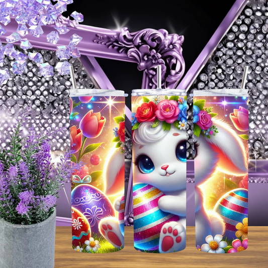 Sparkling Easter Bunny 20oz Tumbler With Glitter Effect Spring Tulip Floral Drinkware Gift For Her by Marie Gems