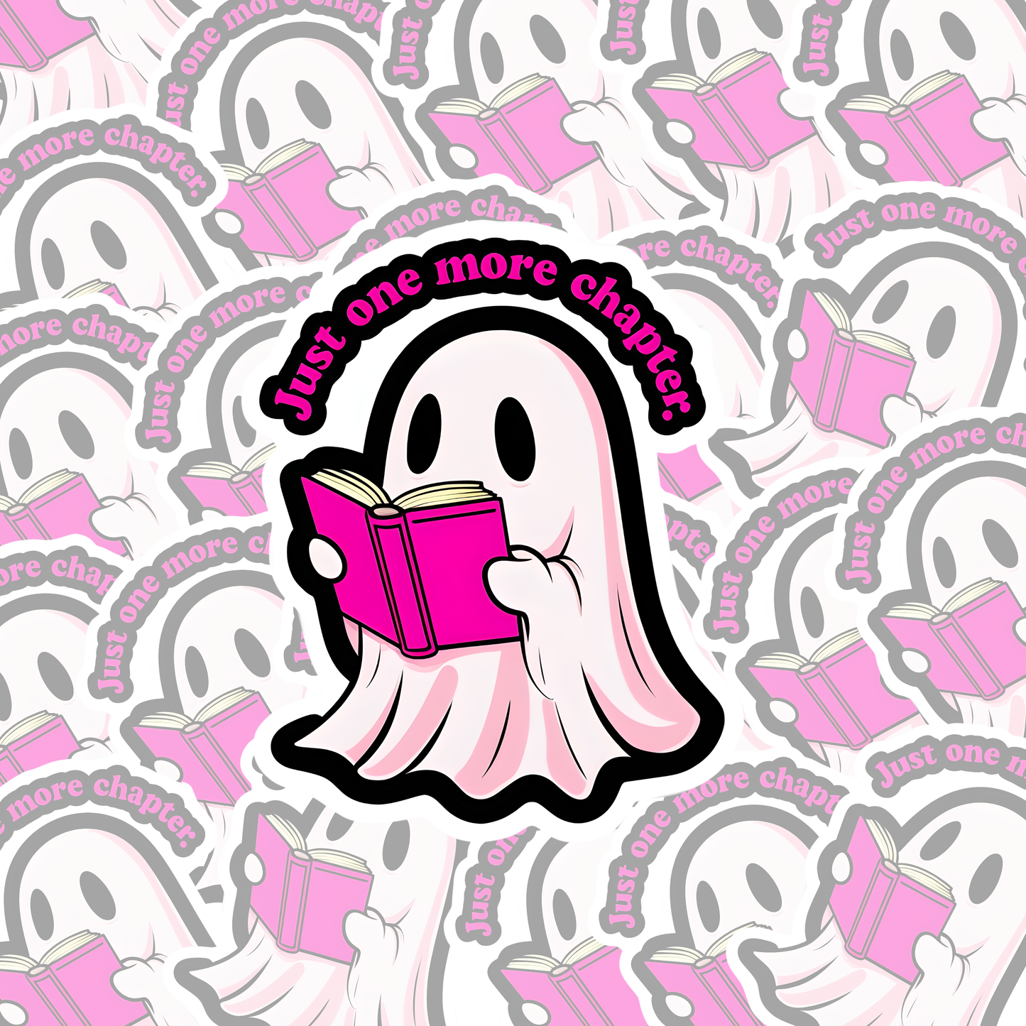 Just One More Chapter" Ghost Sticker - Book Lover's Cute Decal for Laptops & Journals