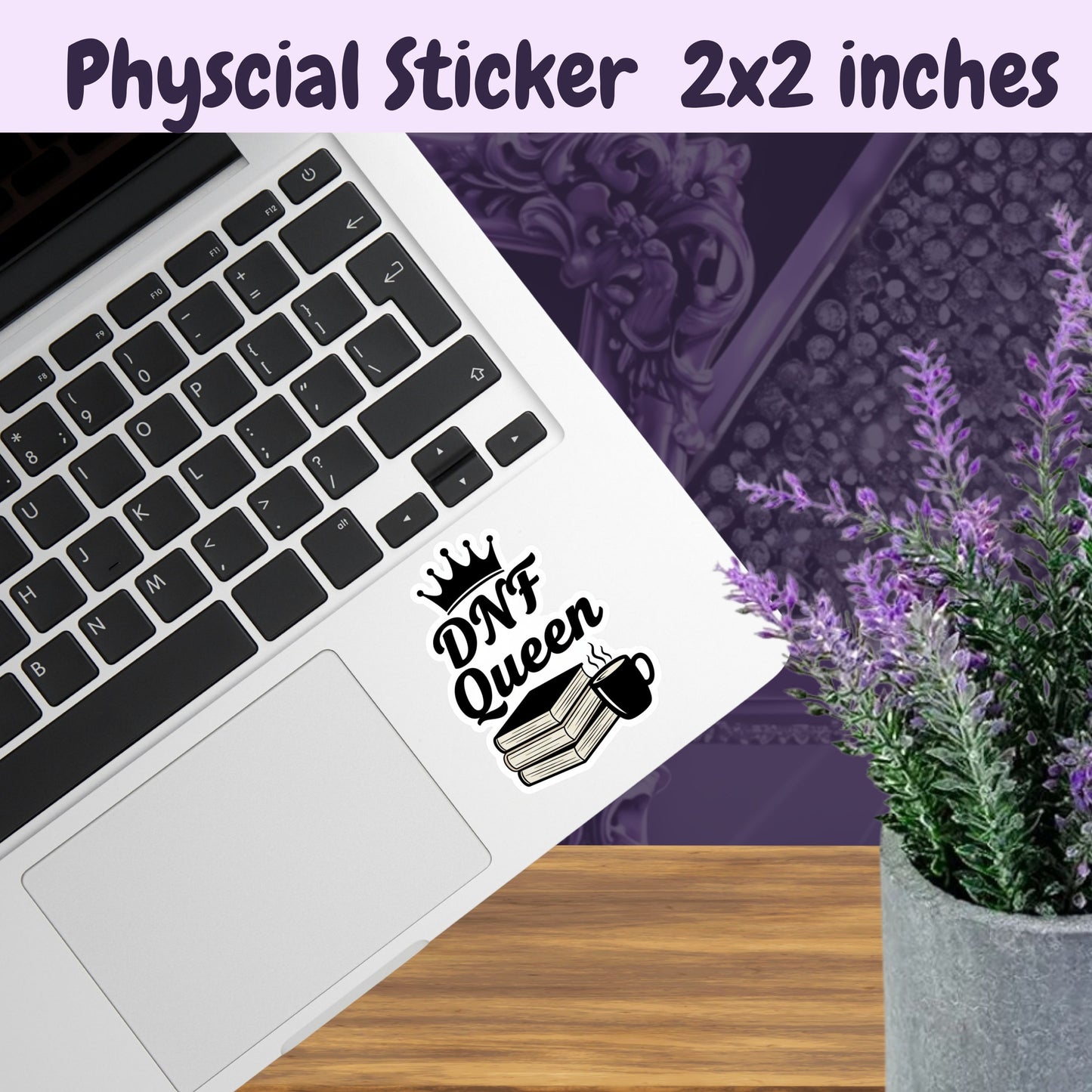 DNF Queen Sticker – Funny Bookish Sticker for Book Lovers with Crown and Coffee – BookTok Sticker for Readers