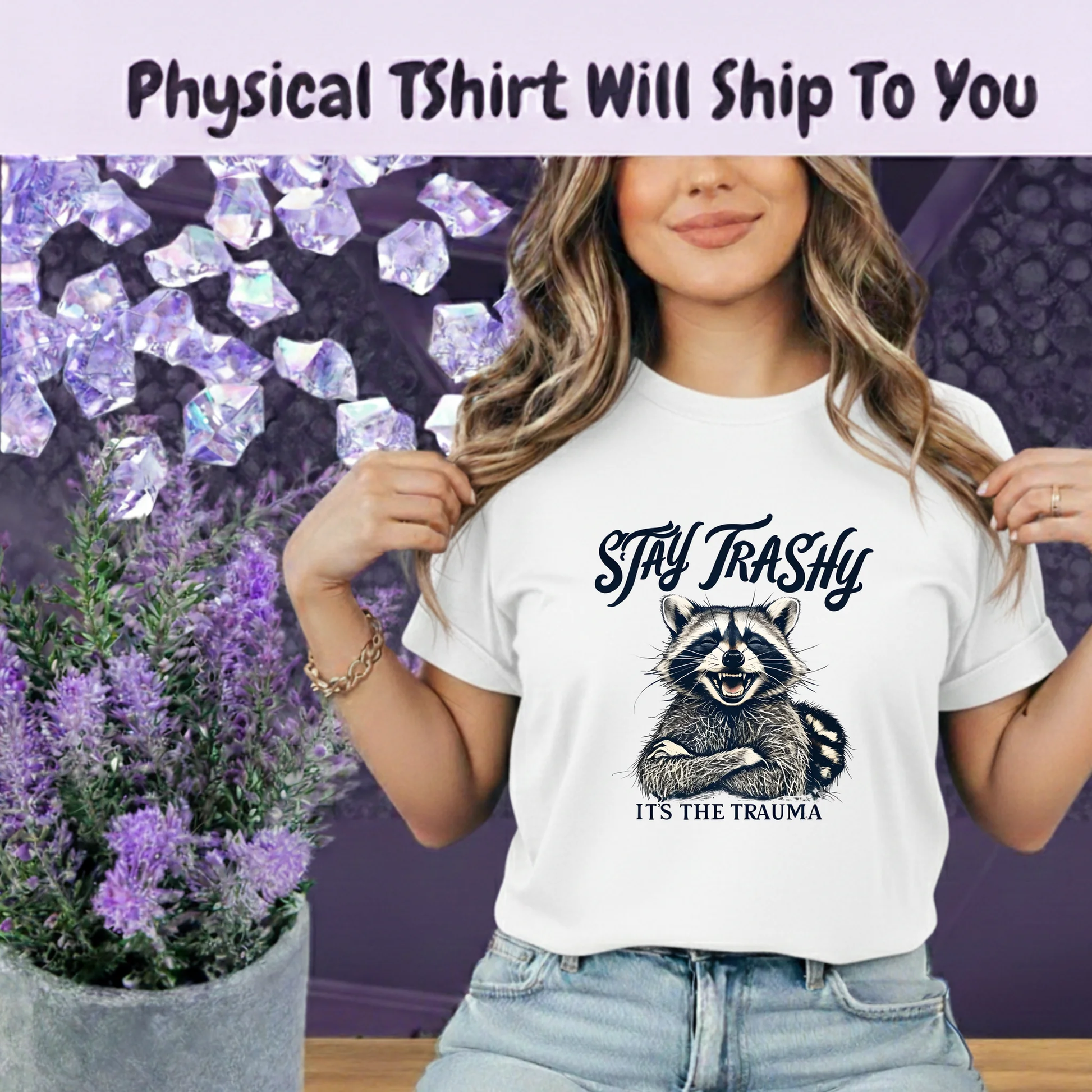 Stay Trashy Raccoon T Shirt Its The Trauma Dark Humor Tee Sarcastic Raccoon Shirt by Marie Gems
