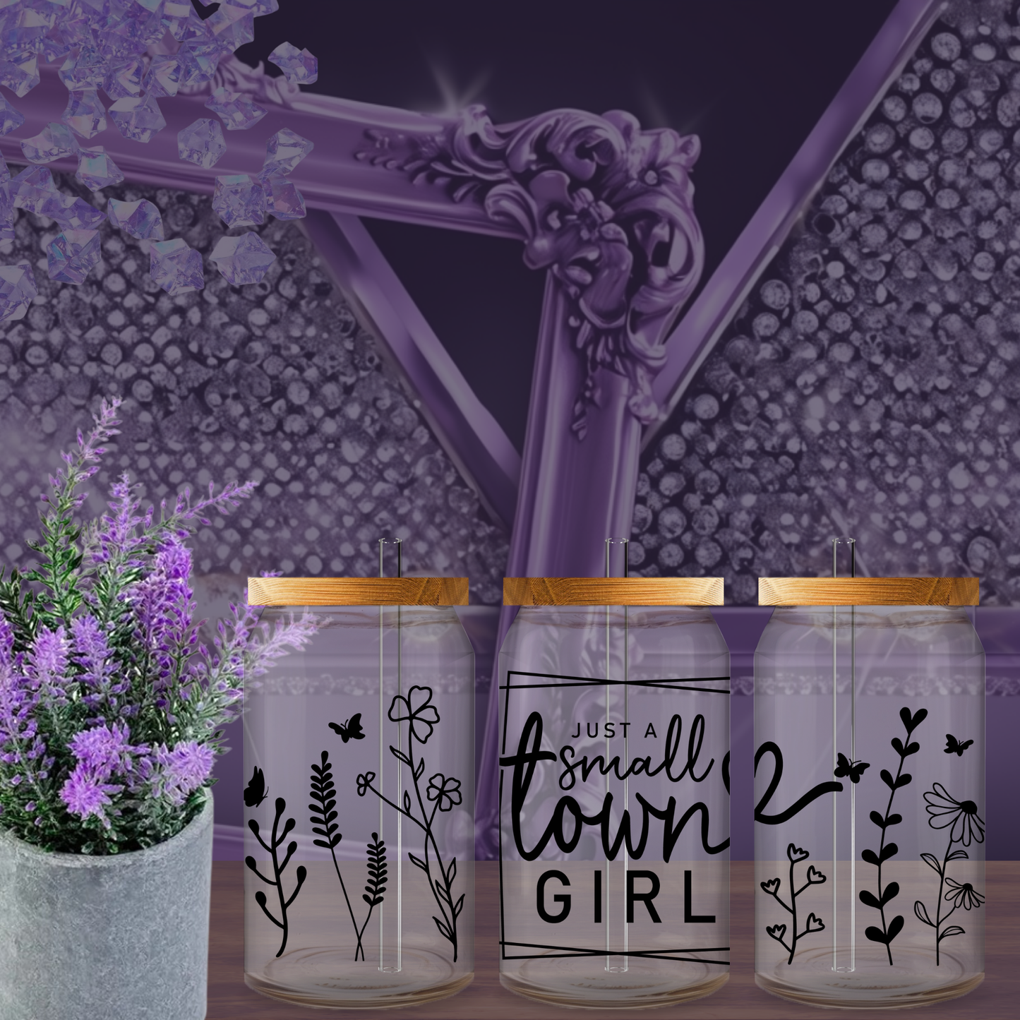 Just a Small Town Girl Libbey Glass 16oz Can Cup with Lid and Straw – Cute Country Iced Coffee Tumbler Gift for Her