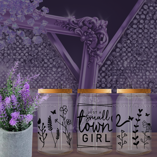 Just a Small Town Girl Libbey Glass 16oz Can Cup with Lid and Straw – Cute Country Iced Coffee Tumbler Gift for Her