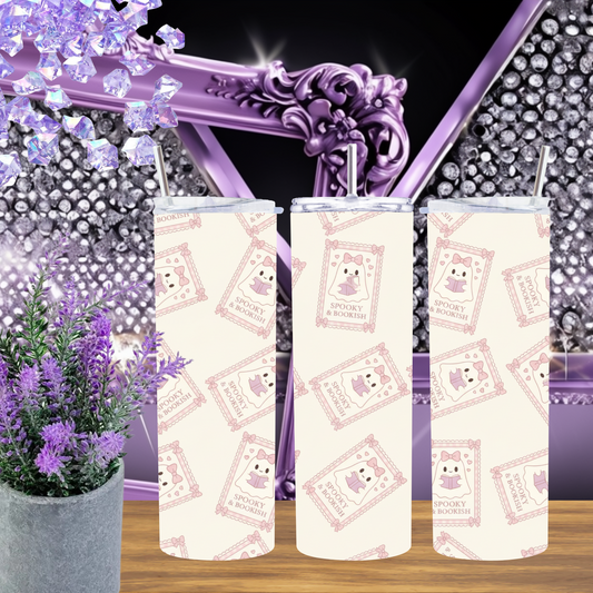 Spooky & Bookish Ghost Tumbler - Stainless Steel Insulated Cup for Readers