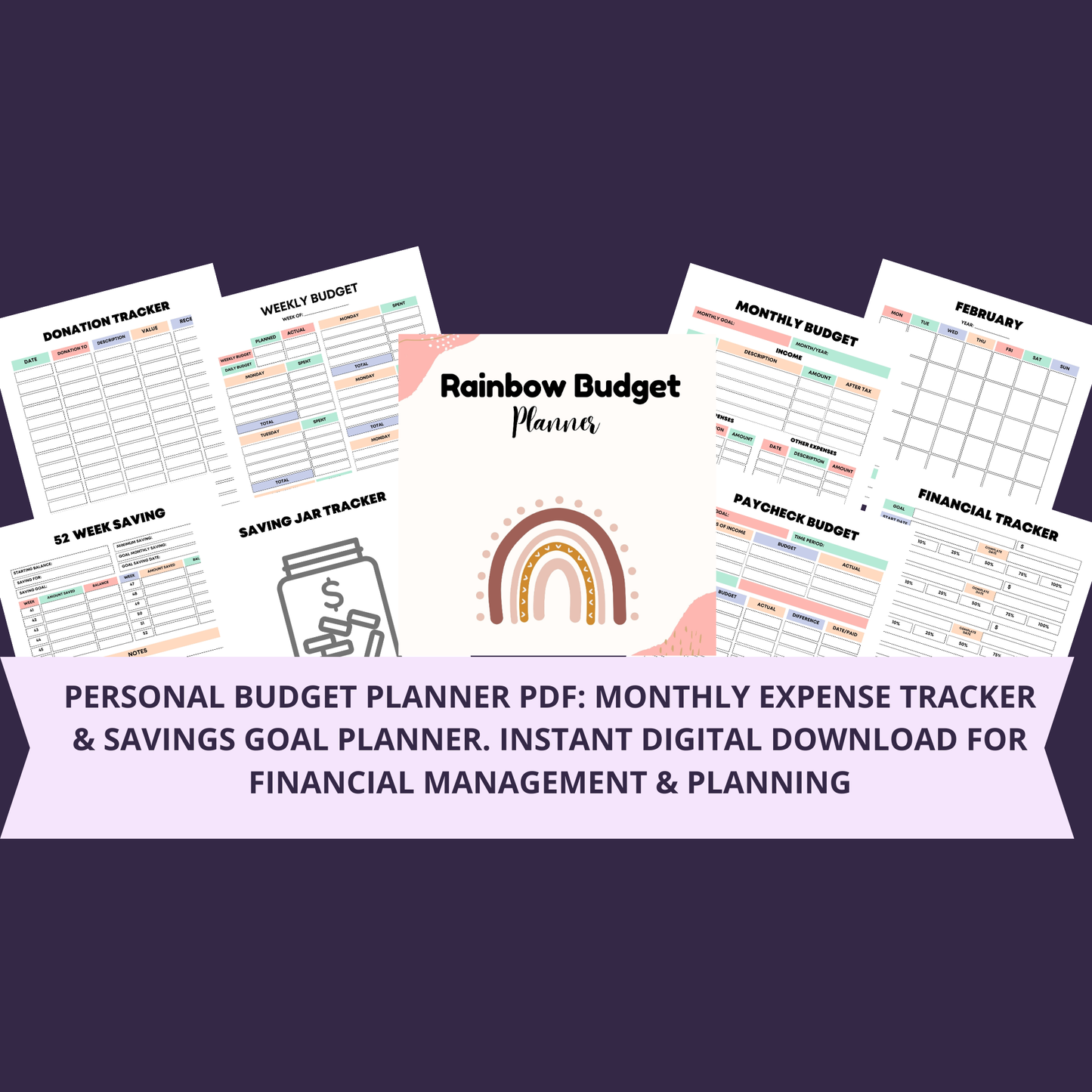 Personal Budget Planner PDF: Monthly Expense Tracker & Savings Goal Planner. Instant Digital Download for Financial Management & Planning