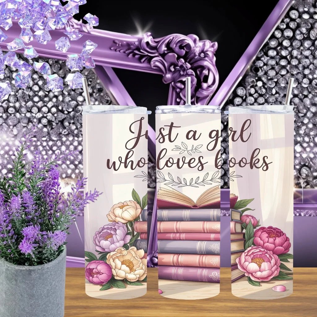 Just a Girl Who Loves Books 20oz Tumbler • Aesthetic Bookworm Stainless Steel Cup • Floral Reader Gift for Her • Handmade Library Stationery Drinkware by Marie Gems