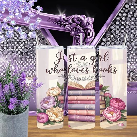 Just a Girl Who Loves Books 20oz Tumbler • Aesthetic Bookworm Stainless Steel Cup • Floral Reader Gift for Her • Handmade Library Stationery Drinkware by Marie Gems