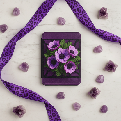 Purple Floral Handmade 7-Inch Kindle Paperwhite Case showing purple floral kindle case artwork with purple floral kindle case, personalized kindle case, kindle paperwhite case