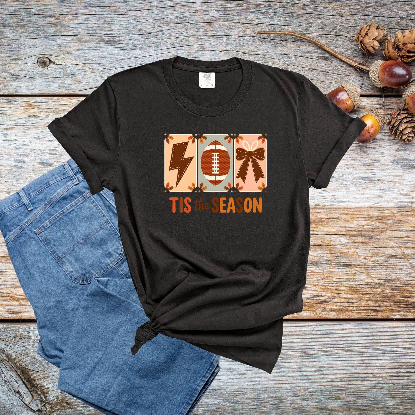 Tis the Season Comfort Colors T-shirt - Autumn Football and Pumpkin Spice Graphic Tee