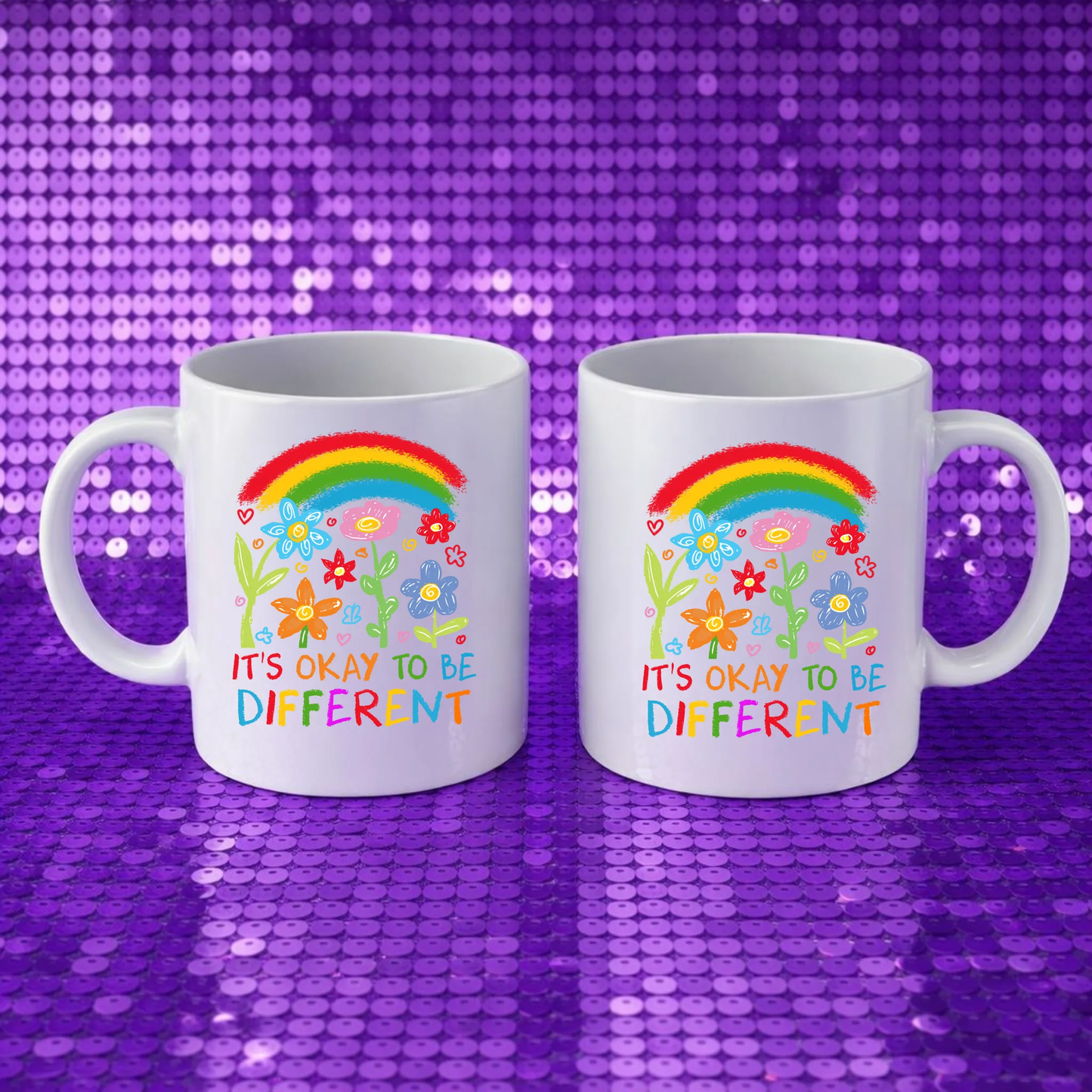 Rainbow "It's Okay to Be Different" It's Okay to Be Different Mug | Rainbow Autism Awareness Gift | Neurodivergent Acceptance Mug 11oz 15oz [Your Continued Title] by Printify
