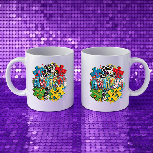 AUTISM text/puzzle pieces Autism Mug | Colorful Puzzle Piece Autism Awareness Gift | Autism Mom Coffee Mug 11oz 15oz [Your Continued Title] by Printify