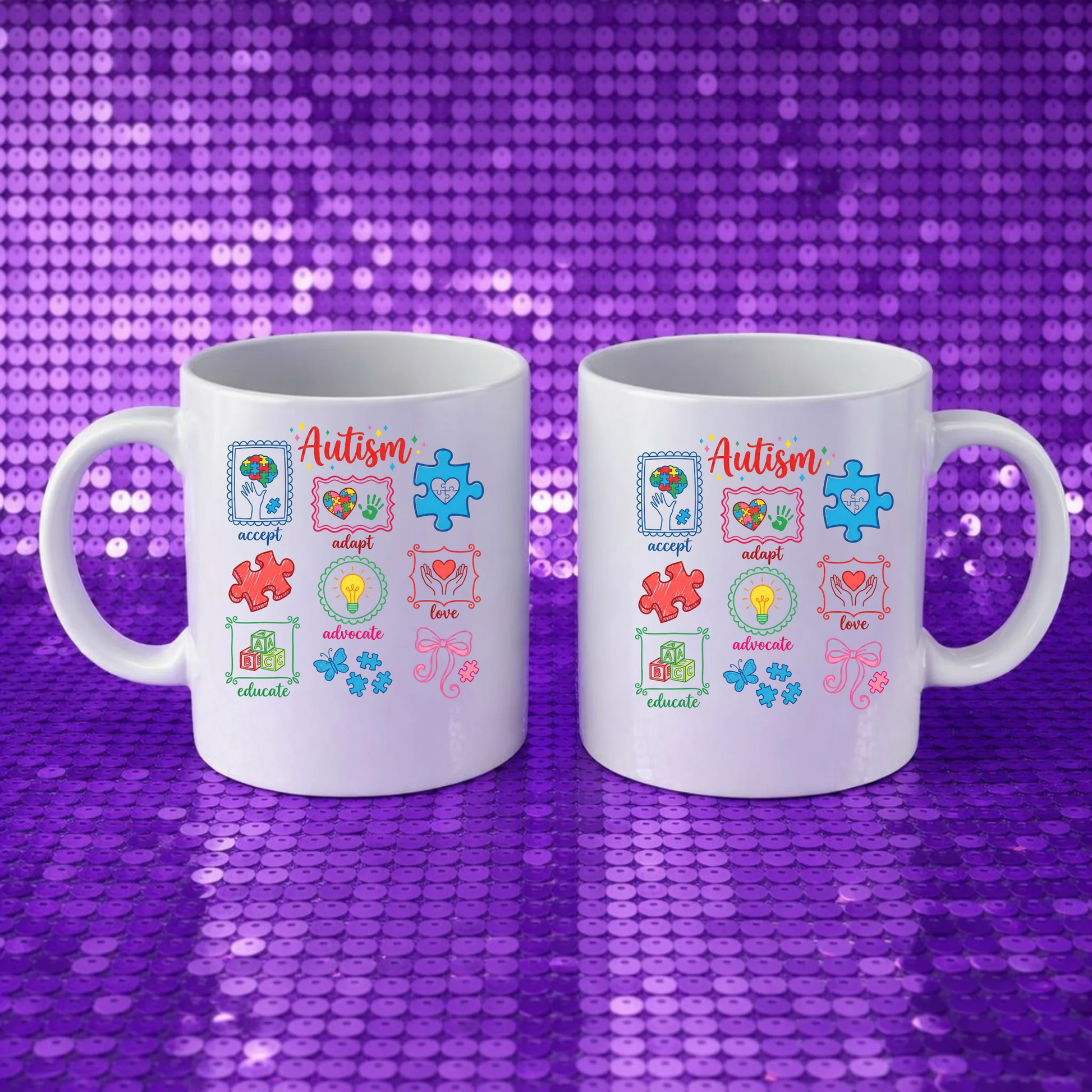 Autism icon grid/puzzle chart Autism Symbols Mug | Autism Awareness Gift Chart | Autism Mom Dad Teacher Mug 11oz 15oz [Your Continued Title] by Printify