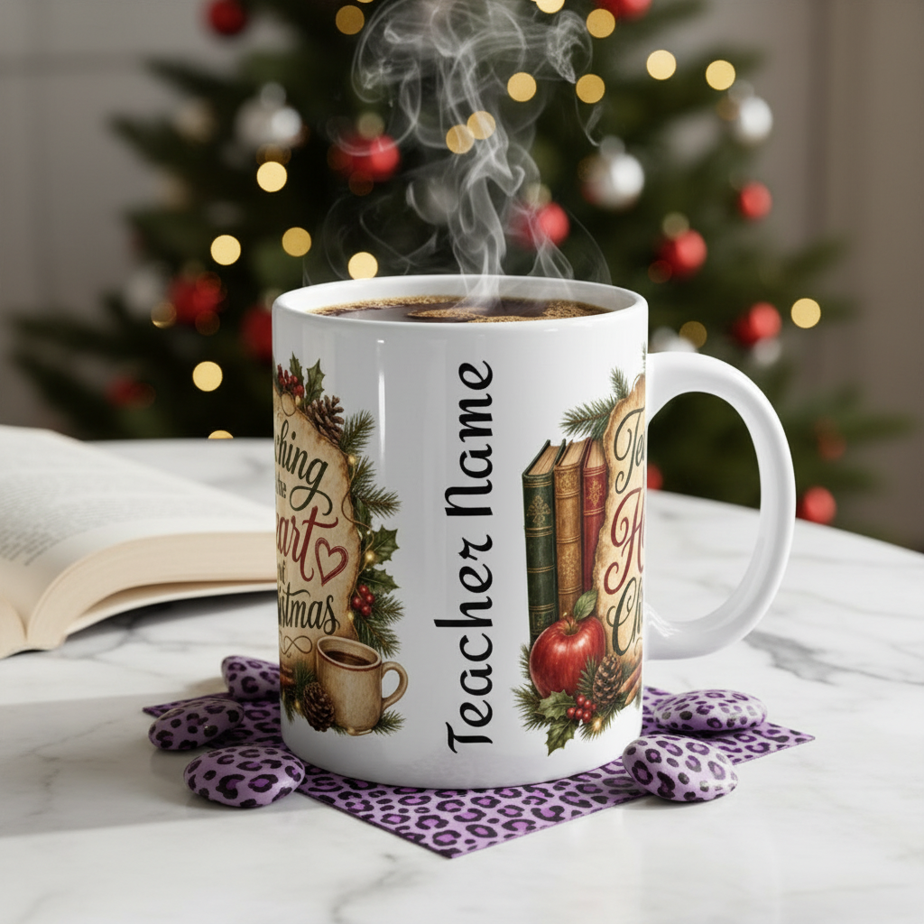 Teaching Is the Heart of Christmas Teacher Coffee Mug featuring the Teaching Is the Heart of Christmas design – teacher gift idea