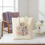 Colored Pencil Teacher 15x16 Cotton Canvas Tote Bag showing colored pencil teacher tote bag artwork with canvas tote bag, made to order, gift for her, product image 4