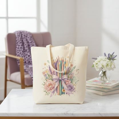 Colored Pencil Teacher Tote Bag | School Supplies Canvas Bag