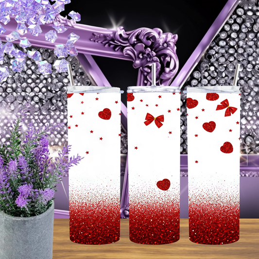 Red Glitter Drip 20oz Tumbler and Valentine Heart 30oz Cup Set Sparkling Star Drinkware Festive Gift by Marie Gems