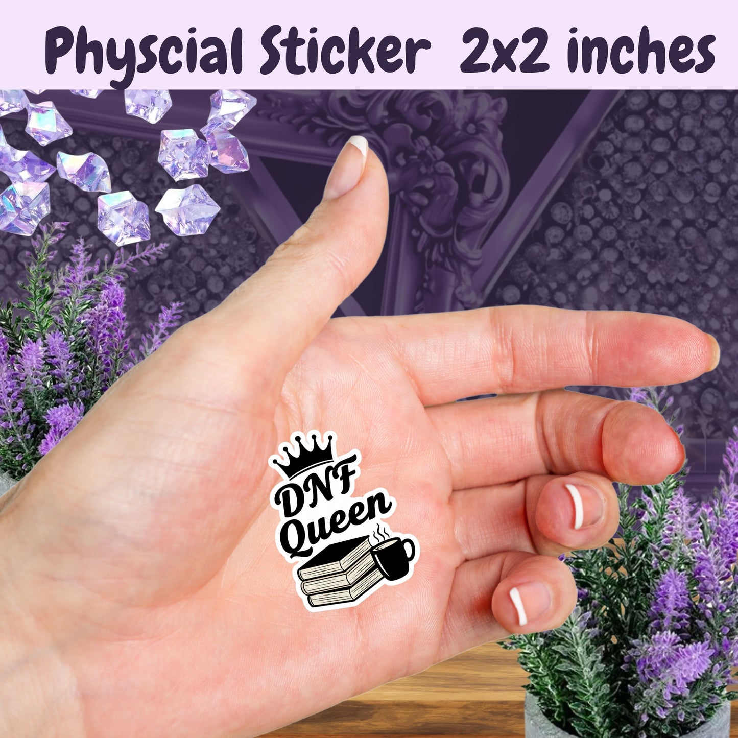 DNF Queen Sticker – Funny Bookish Sticker for Book Lovers with Crown and Coffee – BookTok Sticker for Readers