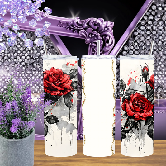 Red Rose Ink 20oz Tumbler Watercolor Floral Drinkware Hand Drawn Botanical Mug Gift for Her by Marie Gems