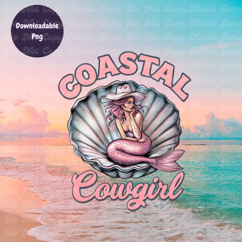 Coastal Cowgirl Mermaid PNG: Trendy Western Ocean Design for Crafts, Sublimation & More. Digital Download for Unique DIY Projects, Commercial Use