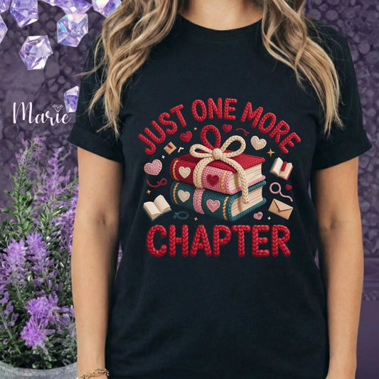 Just One More Chapter T Shirt For Book Lovers Reading Tee With Books Hearts Design by Marie Gems
