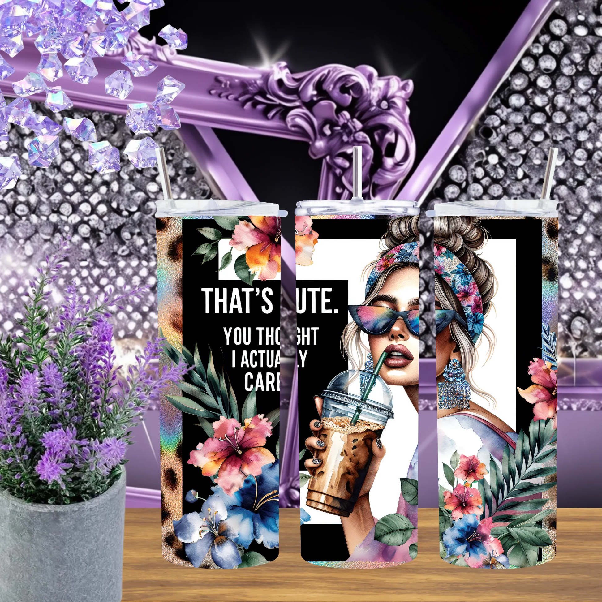 Thats Cute 20oz Tumbler Sassy Leopard Print Hibiscus Floral Drinkware Funny Gift For Her Sarcastic Coffee Mug by Marie Gems