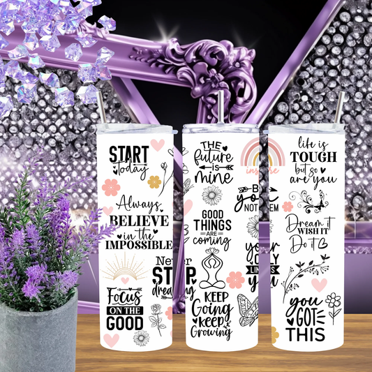 Daily Mantra 20oz Tumbler And Minimalist Rainbow 30oz Cup Motivational Quote Drinkware Gift For Her by Marie Gems