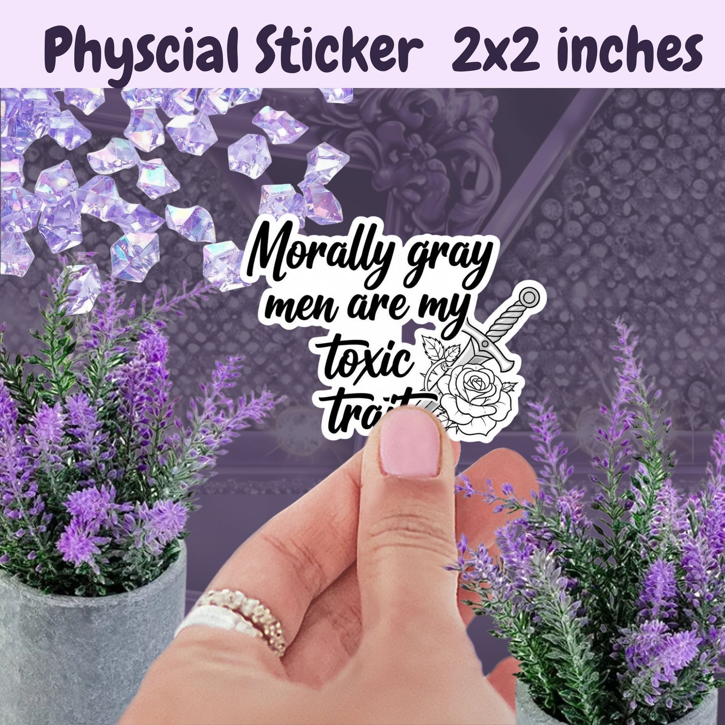 Morally Gray Men Sticker – BookTok Aesthetic Waterproof Sticker with Dagger and Rose – Romance Reader Snarky Bookish Gift
