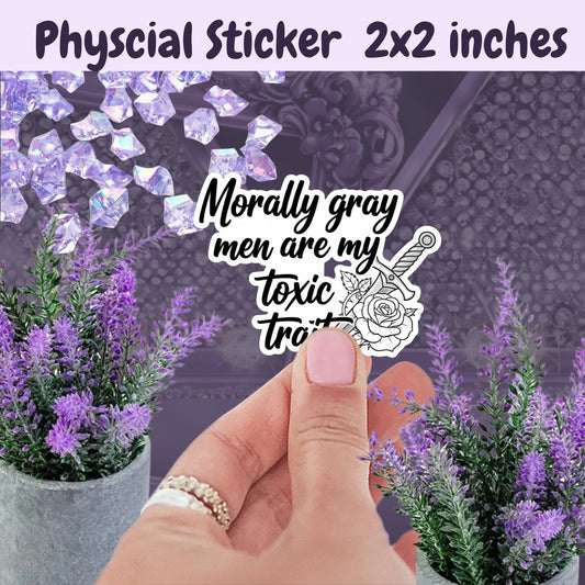 Morally Gray Men Sticker – BookTok Aesthetic Waterproof Sticker with Dagger and Rose – Romance Reader Snarky Bookish Gift