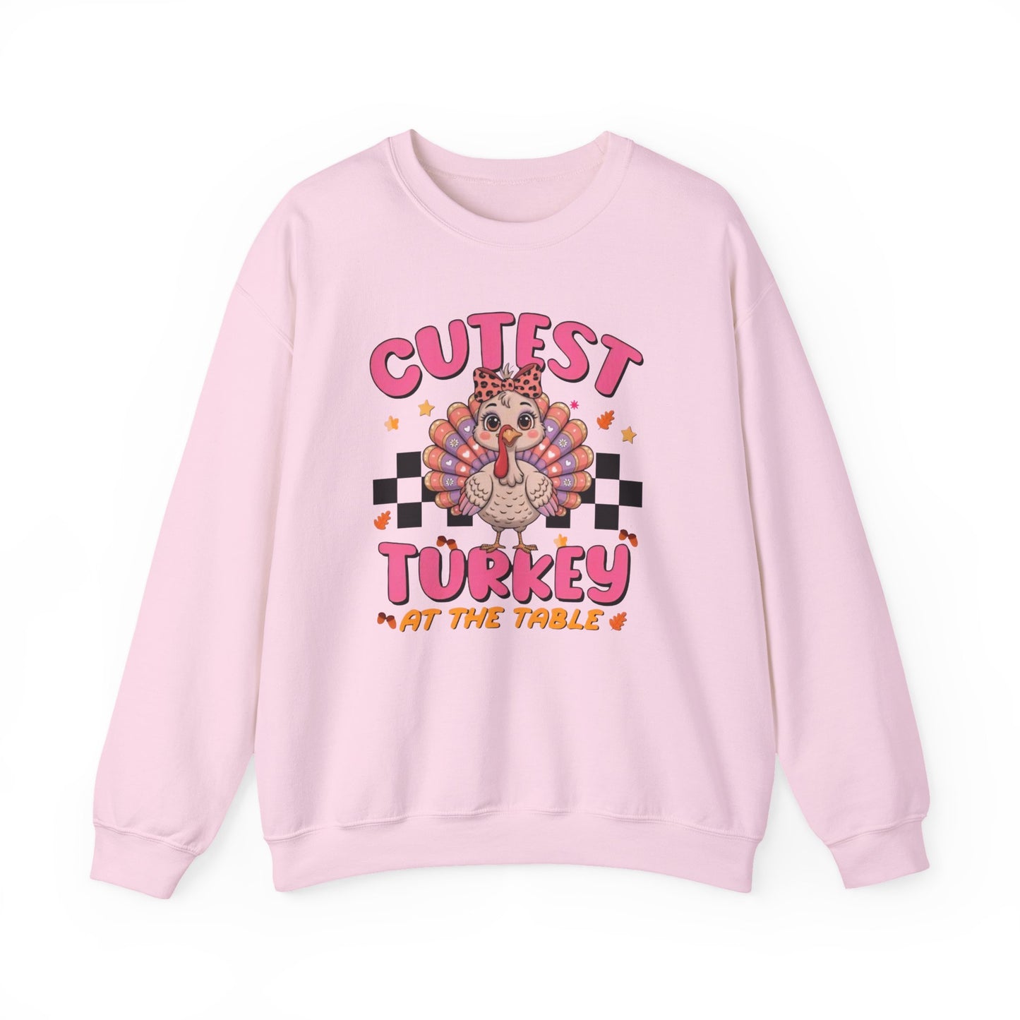 Chic Retro Turkey Thanksgiving Sweatshirt: Cutest At The Table – Cozy Crewneck in Purple, Pink, & More Colors for Holiday Family Gatherings