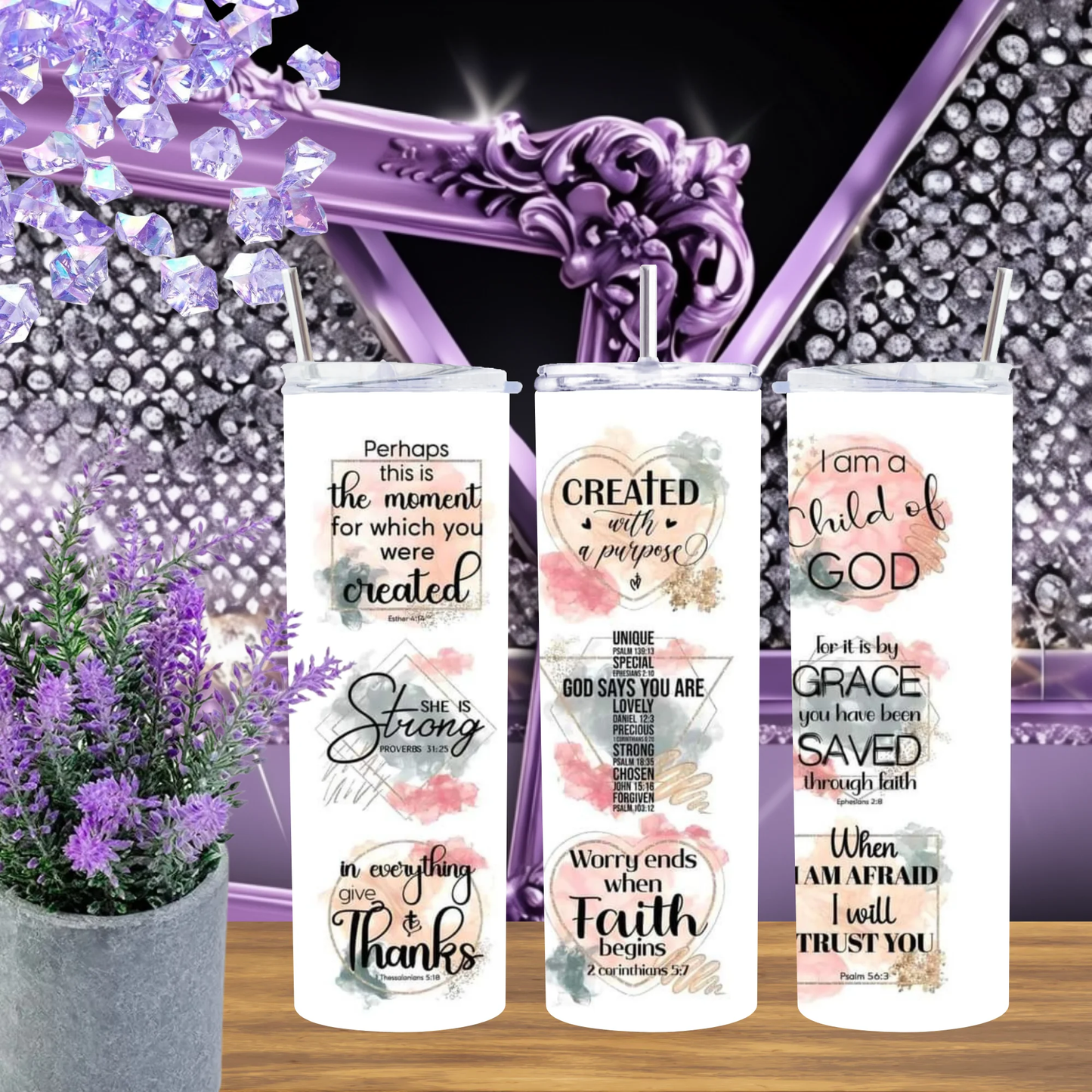 Faith Affirmation 20oz Tumbler Child of God Inspirational Quote Drinkware Christian Gift for Her by Marie Gems