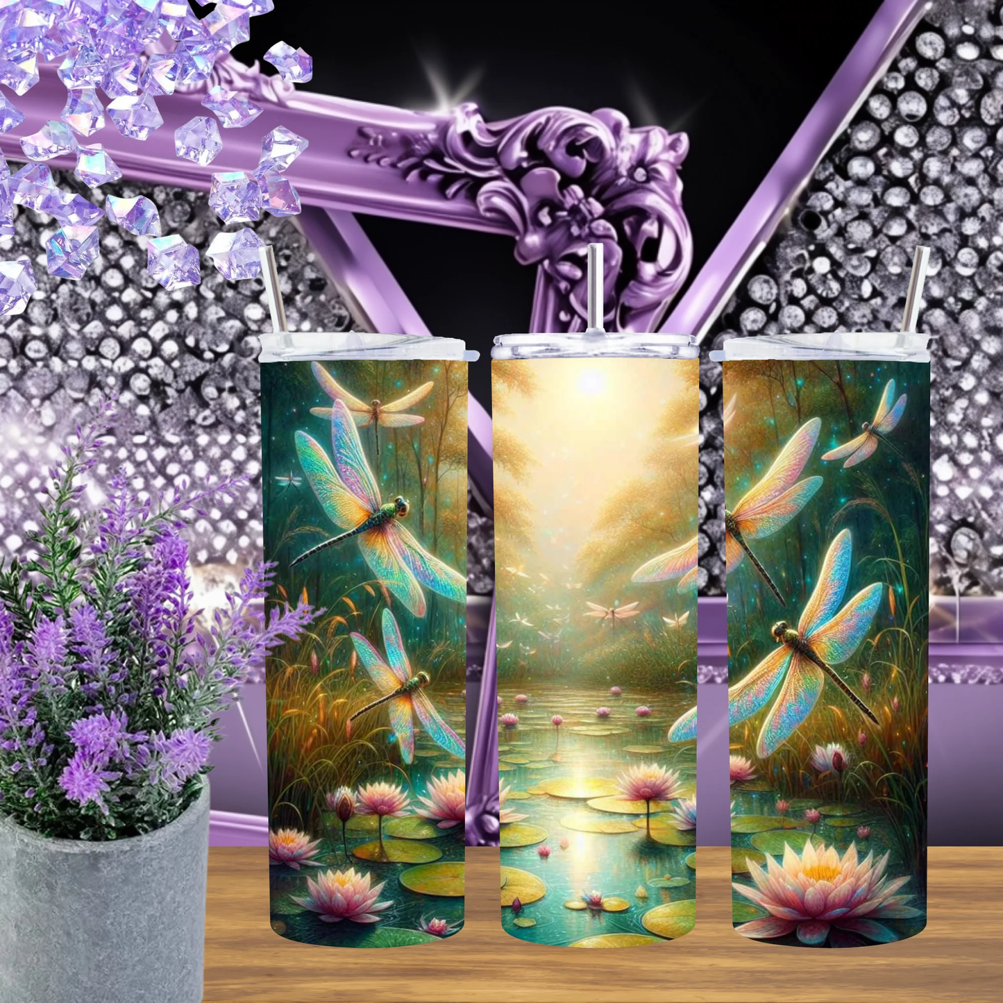 Enchanted Dragonfly 20oz Tumbler • Lotus Pond 30oz Cup • Ethereal Nature Drinkware • Spiritual Gift for Her • Glowing Garden Mug by Marie Gems