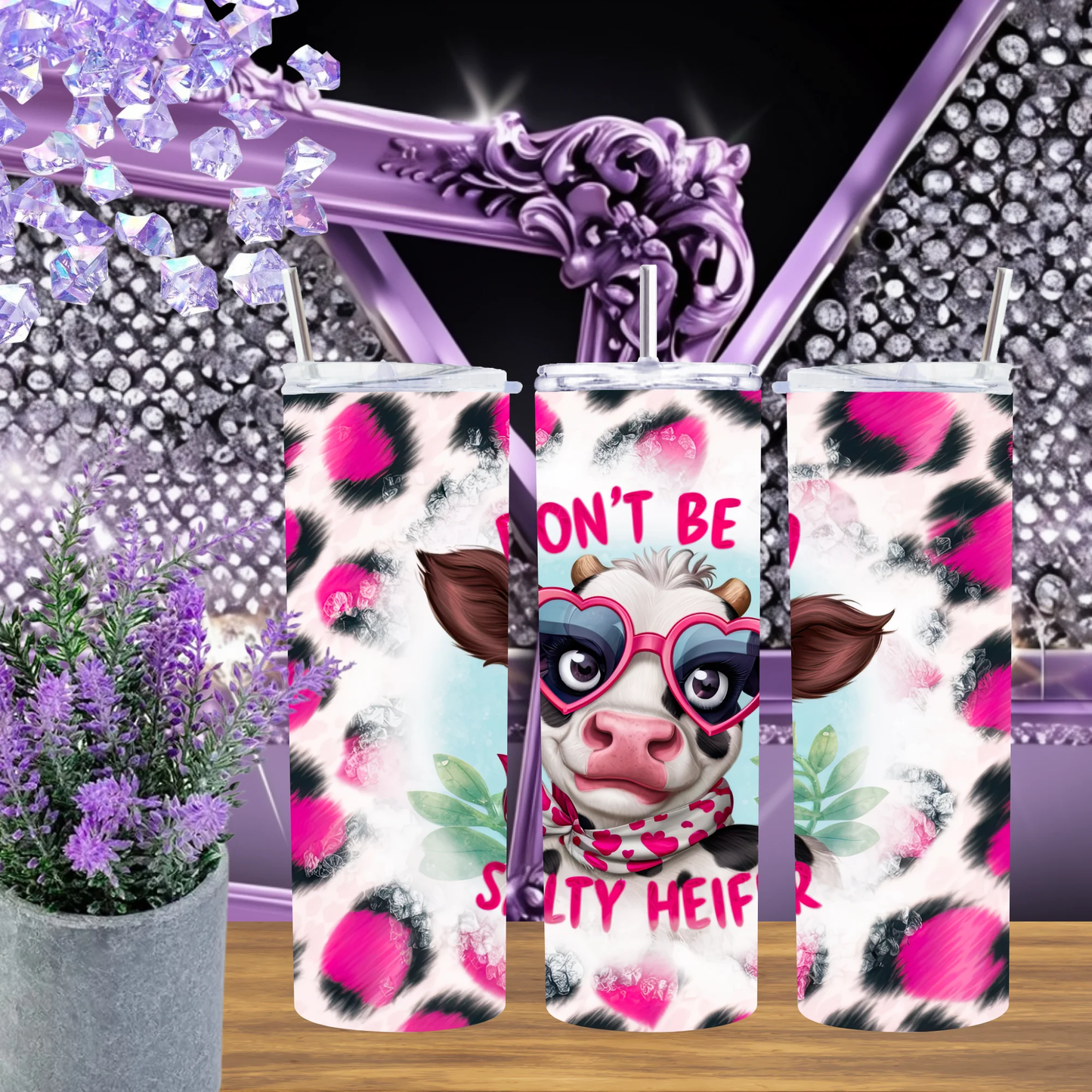 Dont Be A Salty Heifer 20oz Tumbler Pink Leopard Sassy Cow Drinkware Sarcastic Funny Gift For Her by Marie Gems