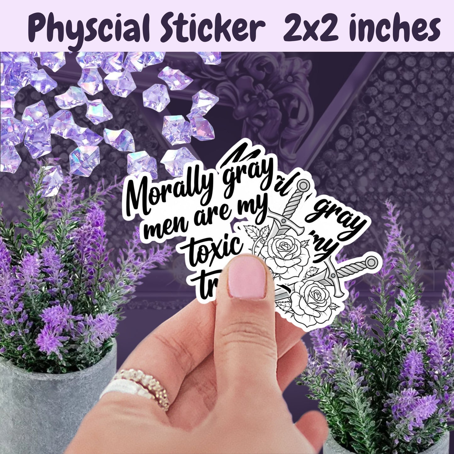 Morally Gray Men Sticker – BookTok Aesthetic Waterproof Sticker with Dagger and Rose – Romance Reader Snarky Bookish Gift