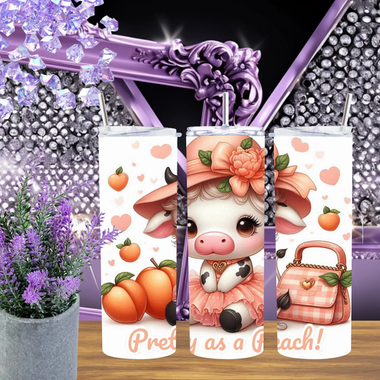Pretty As A Peach 20oz Tumbler With Highland Calf Design Southern Floral Drinkware Gift For Her by Marie Gems