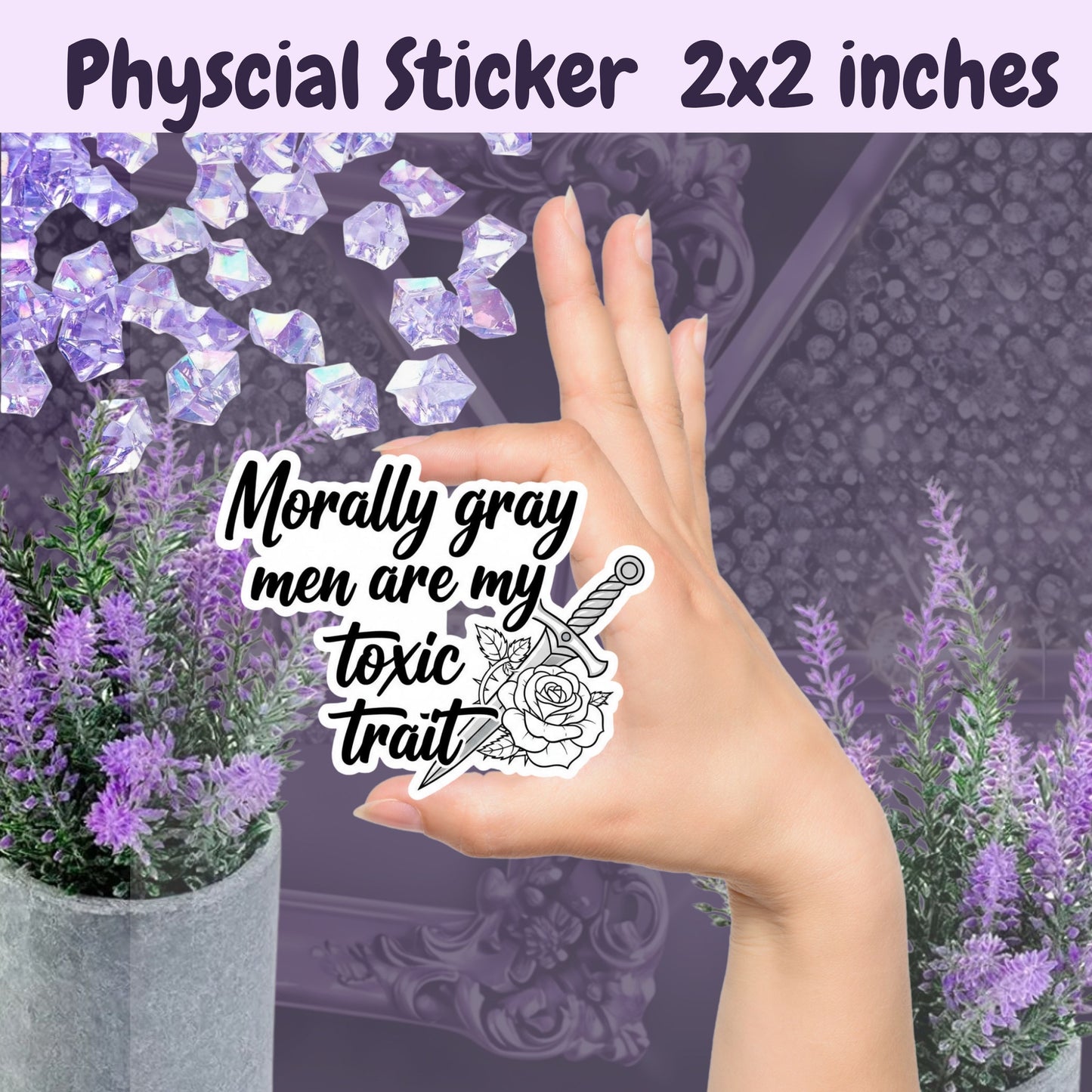 Morally Gray Men Sticker – BookTok Aesthetic Waterproof Sticker with Dagger and Rose – Romance Reader Snarky Bookish Gift