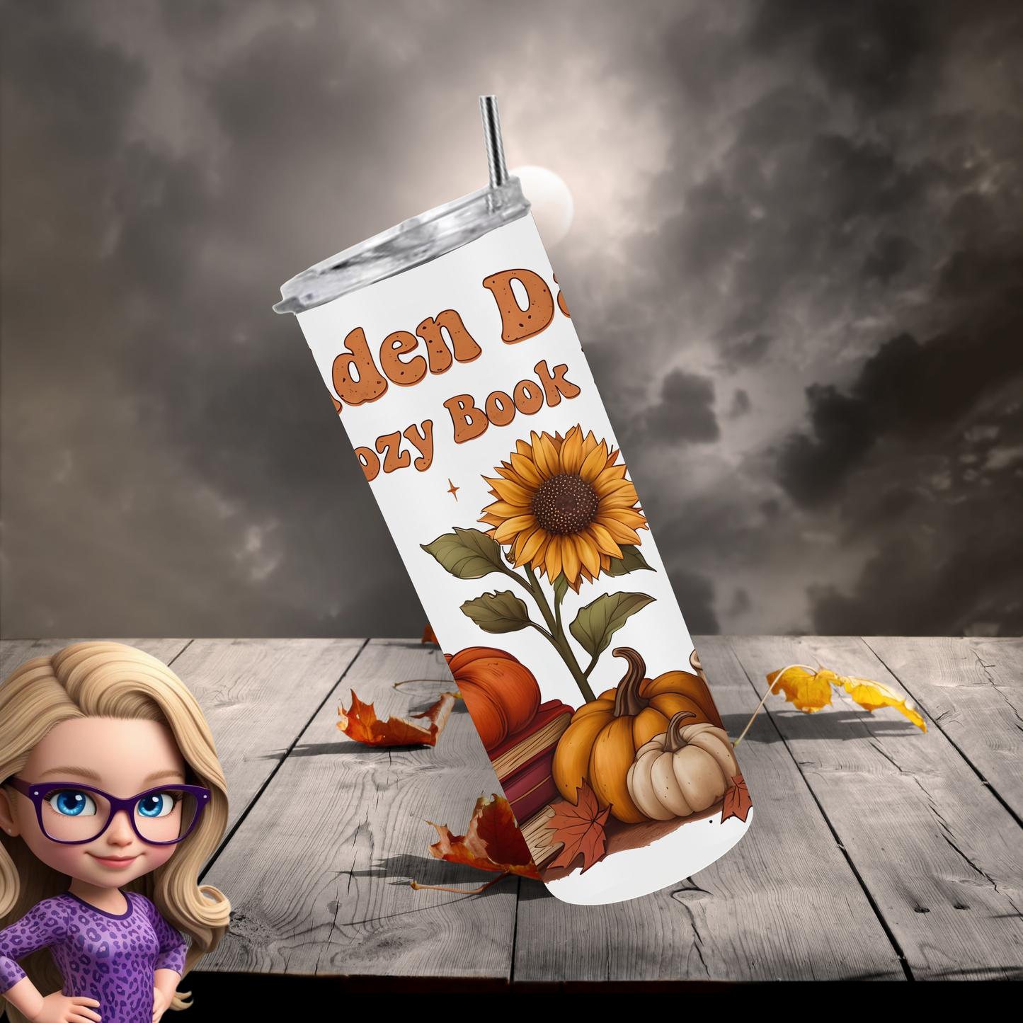 Golden Days & Cozy Book Nights 20oz Skinny Tumbler, Book Lover Fall Mug, Autumn Aesthetic Drinkware, Physical Tumbler for Readers