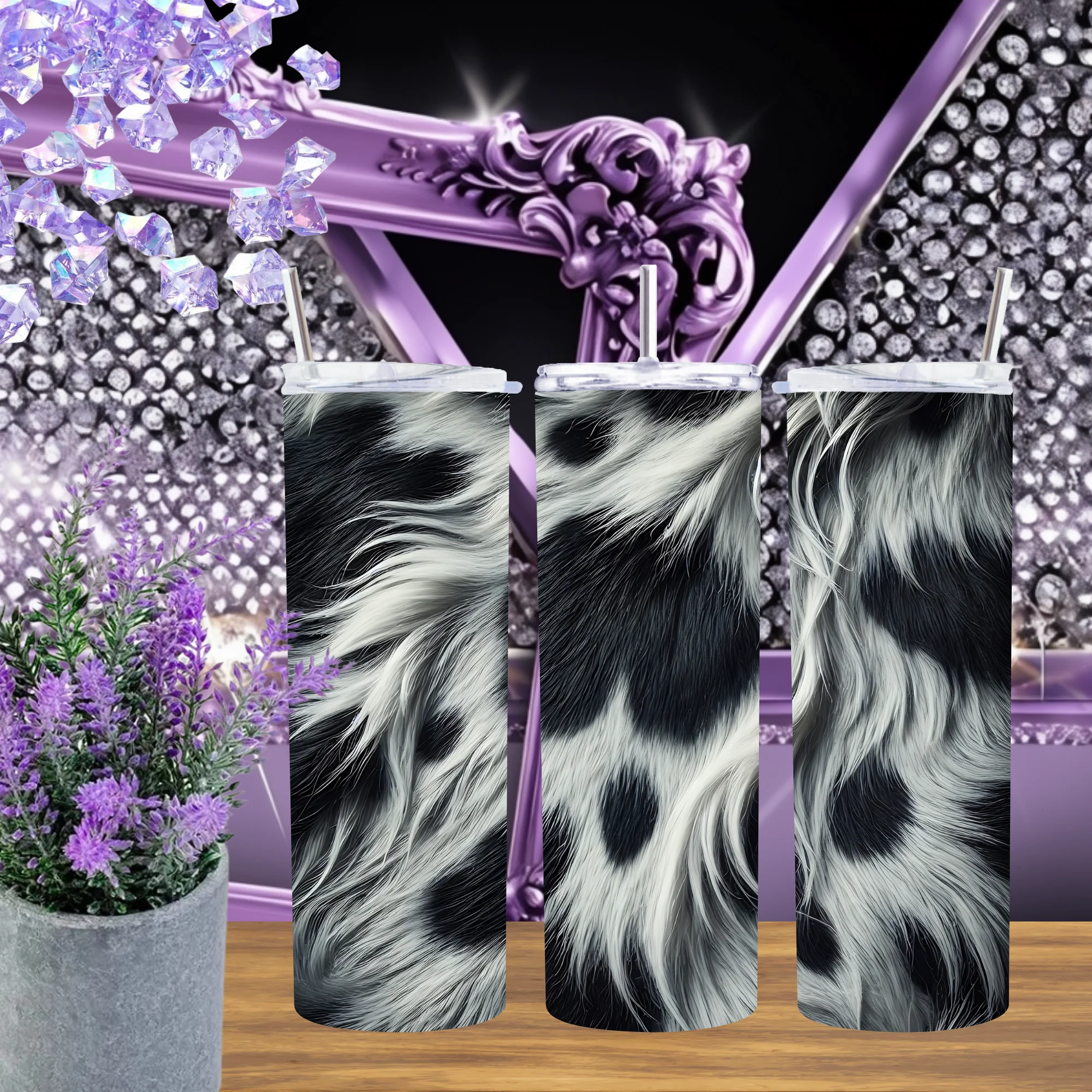 Black And White Cowhide 20oz Tumbler And 30oz Stainless Steel Cup Western Animal Print Drinkware Travel Mug by Marie Gems