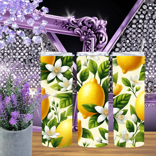 Refreshing Lemon 20oz Tumbler And Citrus Blossom 30oz Cup With Botanical Garden Fruit Print Travel Mug Gift For Her by Marie Gems
