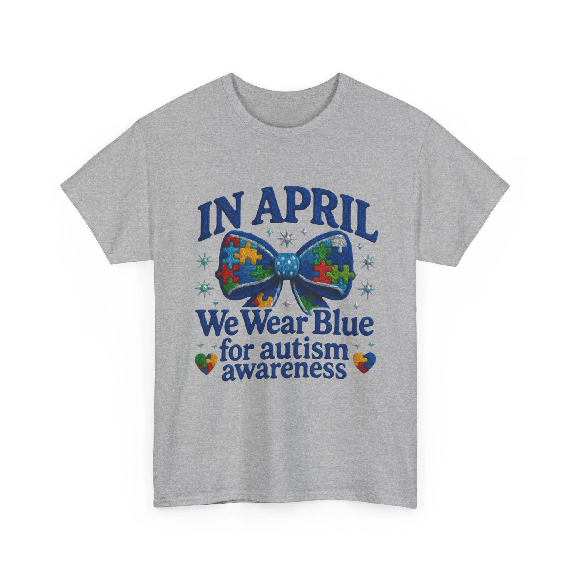In April We Wear Blue for Autism Awareness Unisex Heavy Cotton Tee – Neurodiversity Month Support Shirt by Printify